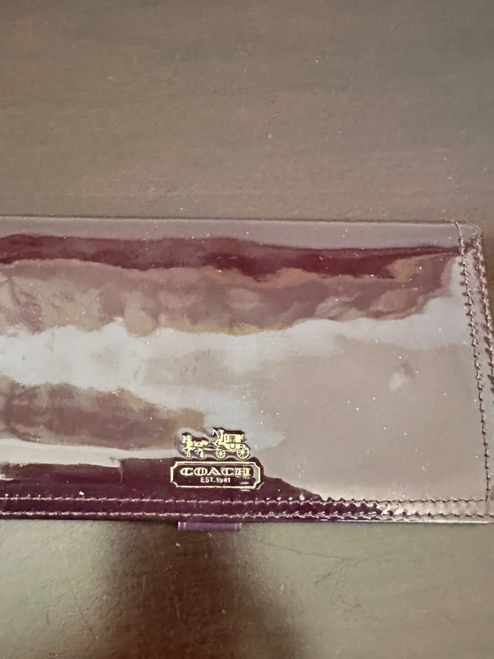 Coach Madison Burgundy Patent Leather Trifold Wallet With Check Book